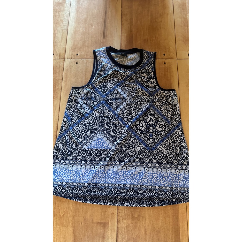 AGB Womens XL Navy‎ Blue Geometric Medallion Mosaic Sleeveless Tank Top Shell